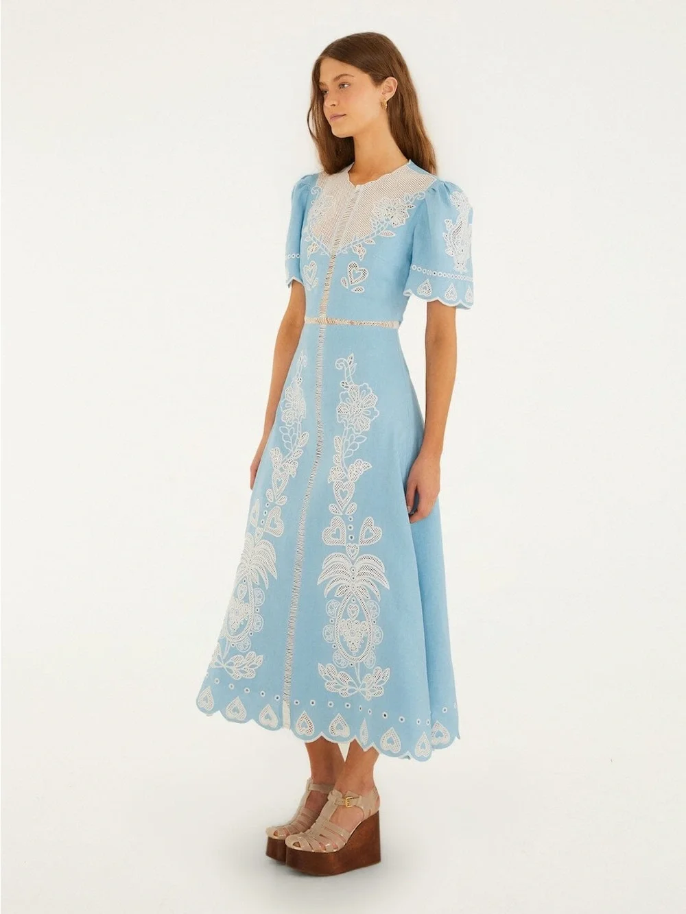 Farm Rio Light Blue Embroiderede Midi Dress - Picture 9 of 11